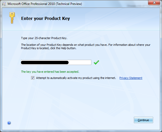 Enter the product key